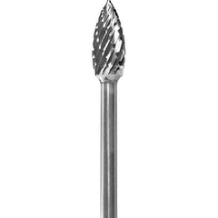 Made in USA - 3/16" Cut Diam, 0.0925" Shank Diam, Flame Head Double Cut Burr - Carbide, 3/8" LOC, 1-7/8" OAL - USA Tool & Supply
