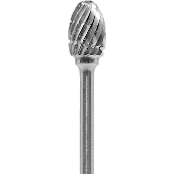 Made in USA - 1/4" Cut Diam, 0.0925" Shank Diam, Oval Head Chipbreaker Cut Burr - Carbide, 3/8" LOC, 1-7/8" OAL - USA Tool & Supply