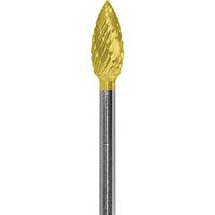 Made in USA - 3/16" Cut Diam, 0.0925" Shank Diam, Flame Head Diamond Cut Burr - Carbide, 3/8" LOC, 1-7/8" OAL - USA Tool & Supply