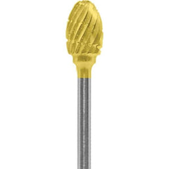 Made in USA - 1/4" Cut Diam, 0.0925" Shank Diam, Oval Head Chipbreaker Cut Burr - Carbide, 3/8" LOC, 1-7/8" OAL - USA Tool & Supply