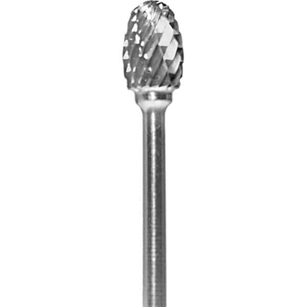 Made in USA - 1/4" Cut Diam, 0.0925" Shank Diam, Oval Head Double Cut Burr - Carbide, 3/8" LOC, 1-7/8" OAL - USA Tool & Supply