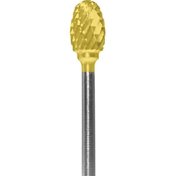 Made in USA - 1/4" Cut Diam, 0.0925" Shank Diam, Oval Head Double Cut Burr - Carbide, 3/8" LOC, 1-7/8" OAL - USA Tool & Supply