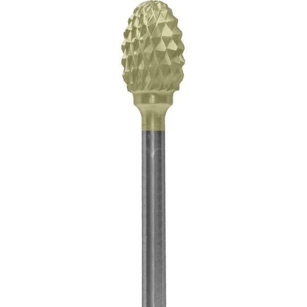 Made in USA - 1/4" Cut Diam, 0.0925" Shank Diam, Oval Head Diamond Cut Burr - Carbide, 3/8" LOC, 1-7/8" OAL - USA Tool & Supply