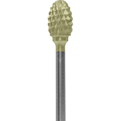 Made in USA - 1/4" Cut Diam, 0.0925" Shank Diam, Oval Head Diamond Cut Burr - Carbide, 3/8" LOC, 1-7/8" OAL - USA Tool & Supply