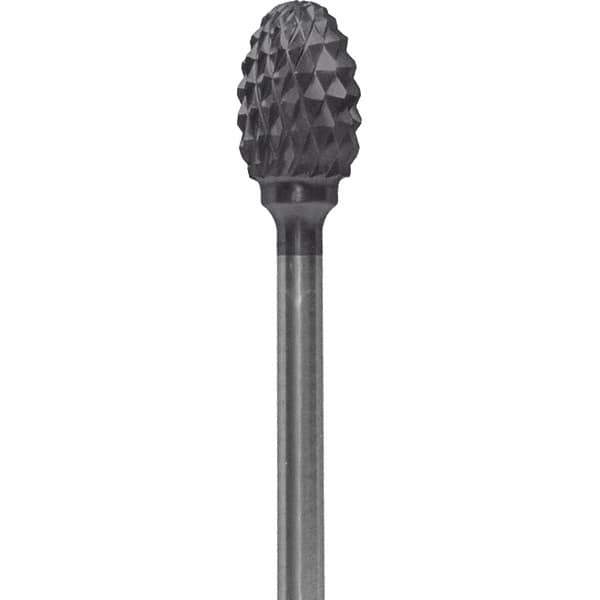 Made in USA - 1/4" Cut Diam, 0.0925" Shank Diam, Oval Head Diamond Cut Burr - Carbide, 3/8" LOC, 1-7/8" OAL - USA Tool & Supply