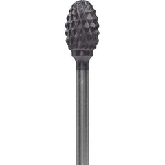Made in USA - 1/4" Cut Diam, 0.0925" Shank Diam, Oval Head Diamond Cut Burr - Carbide, 3/8" LOC, 1-7/8" OAL - USA Tool & Supply