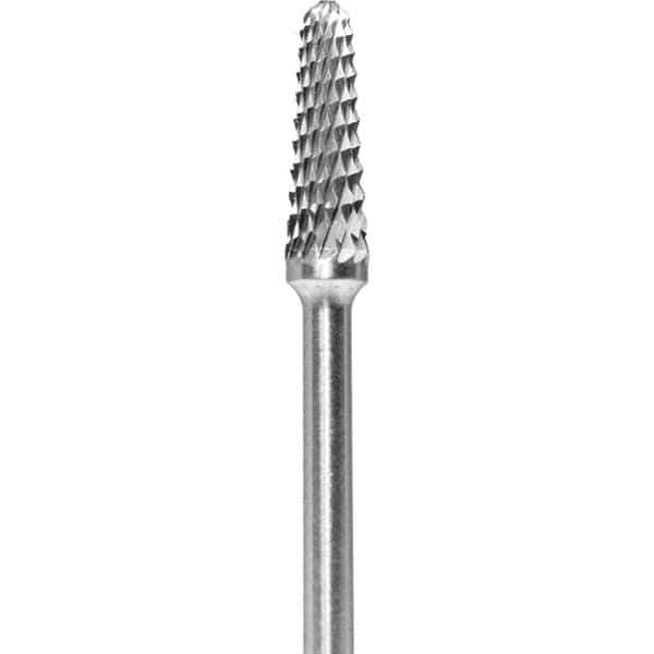 Made in USA - 5/32" Cut Diam, 0.0925" Shank Diam, Cone Head Diamond Cut Burr - Carbide, 1/2" LOC, 2" OAL - USA Tool & Supply