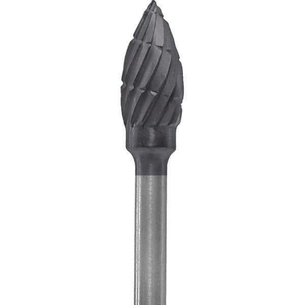 Made in USA - 3/16" Cut Diam, 0.0925" Shank Diam, Flame Head Chipbreaker Cut Burr - Carbide, 3/8" LOC, 1-7/8" OAL - USA Tool & Supply