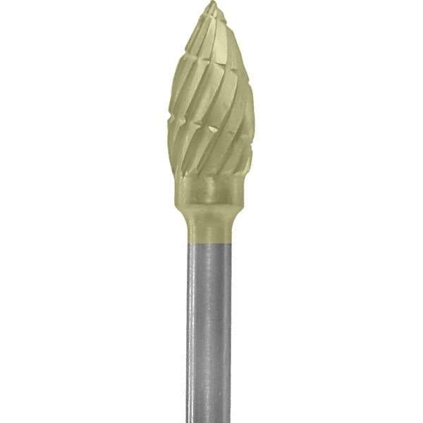 Made in USA - 3/16" Cut Diam, 0.0925" Shank Diam, Flame Head Chipbreaker Cut Burr - Carbide, 3/8" LOC, 1-7/8" OAL - USA Tool & Supply