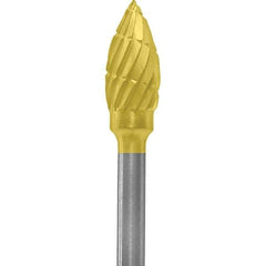 Made in USA - 3/16" Cut Diam, 0.0925" Shank Diam, Flame Head Chipbreaker Cut Burr - Carbide, 3/8" LOC, 1-7/8" OAL - USA Tool & Supply