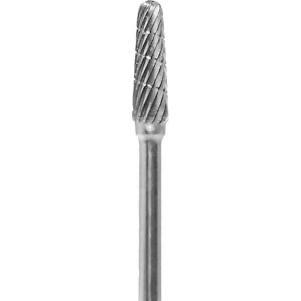 Made in USA - 7mm Cut Diam, 0.0925" Shank Diam, Cone Head Double Cut Burr - Carbide, 13mm LOC, 51mm OAL - USA Tool & Supply