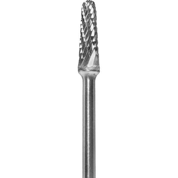 Made in USA - 5/32" Cut Diam, 0.0925" Shank Diam, Cone Head Double Cut Burr - Carbide, 1/2" LOC, 2" OAL - USA Tool & Supply