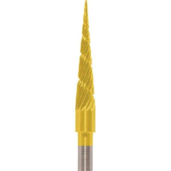 Made in USA - 3mm Cut Diam, 0.0925" Shank Diam, Cone Head Chipbreaker Cut Burr - Carbide, 16mm LOC, 38mm OAL - USA Tool & Supply