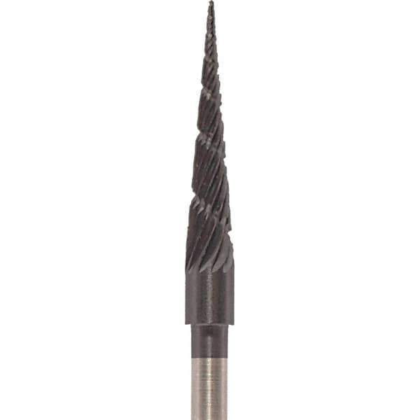Made in USA - 1/8" Cut Diam, 0.0925" Shank Diam, Cone Head Chipbreaker Cut Burr - Carbide, 5/8" LOC, 1-1/2" OAL - USA Tool & Supply