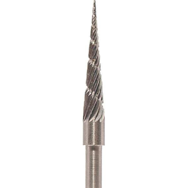 Made in USA - 1/8" Cut Diam, 0.0925" Shank Diam, Cone Head Chipbreaker Cut Burr - Carbide, 5/8" LOC, 1-1/2" OAL - USA Tool & Supply