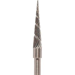 Made in USA - 1/8" Cut Diam, 0.0925" Shank Diam, Cone Head Chipbreaker Cut Burr - Carbide, 5/8" LOC, 1-1/2" OAL - USA Tool & Supply