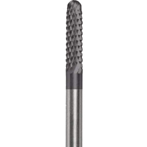 Made in USA - 2.3mm Cut Diam, 0.0925" Shank Diam, Cylinder with Radius Head Double Cut Burr - Carbide, 15mm LOC, 50mm OAL - USA Tool & Supply