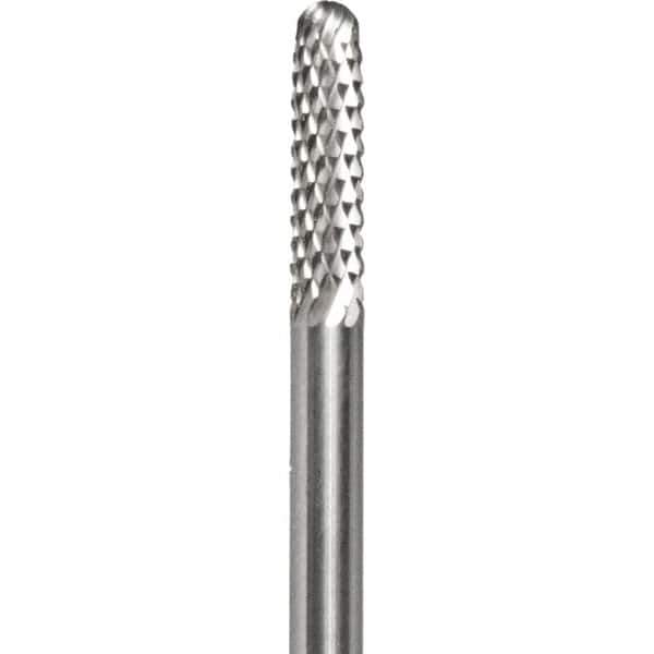 Made in USA - 2.3mm Cut Diam, 0.0925" Shank Diam, Cylinder with Radius Head Double Cut Burr - Carbide, 15mm LOC, 50mm OAL - USA Tool & Supply