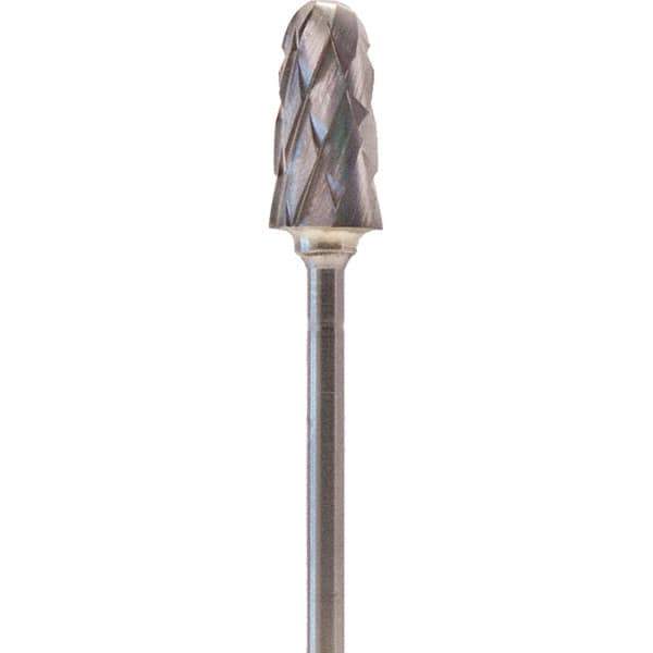 Made in USA - 7mm Cut Diam, 0.0925" Shank Diam, Cone Head Double Cut Burr - Carbide, 14mm LOC, 52mm OAL - USA Tool & Supply