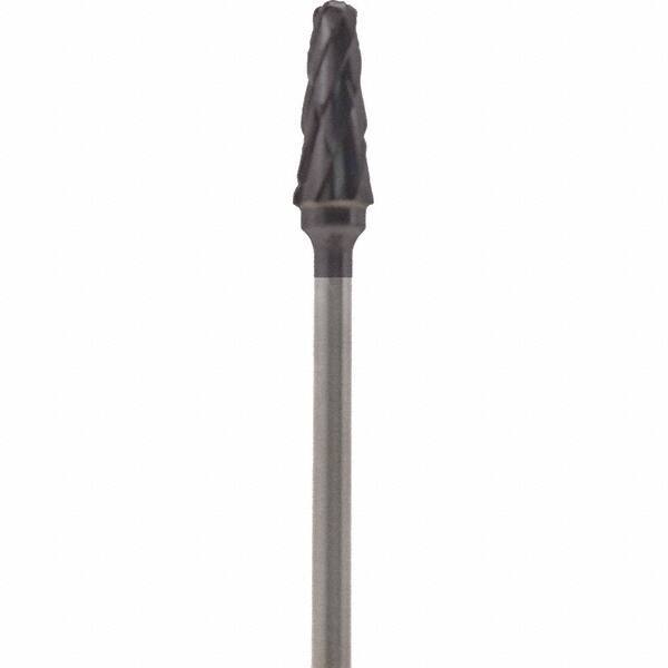 Made in USA - 5mm Cut Diam, 0.0925" Shank Diam, Cone Head Double Cut Burr - Carbide, 13mm LOC, 51mm OAL - USA Tool & Supply