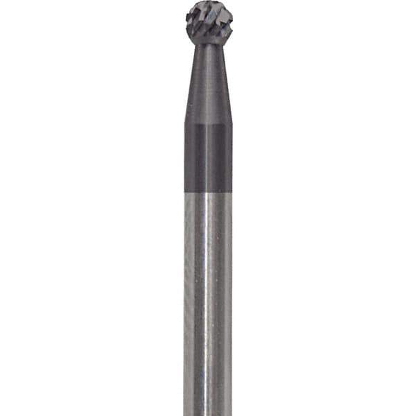 Made in USA - 3/32" Cut Diam, 0.0925" Shank Diam, Ball Head Diamond Cut Burr - Carbide, 3/32" LOC, 1-1/2" OAL - USA Tool & Supply