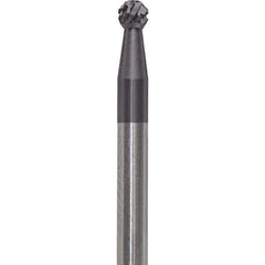Made in USA - 3/32" Cut Diam, 0.0925" Shank Diam, Ball Head Diamond Cut Burr - Carbide, 3/32" LOC, 1-1/2" OAL - USA Tool & Supply