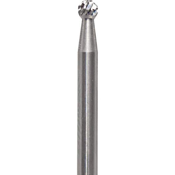 Made in USA - 3/32" Cut Diam, 0.0925" Shank Diam, Ball Head Diamond Cut Burr - Carbide, 3/32" LOC, 1-1/2" OAL - USA Tool & Supply