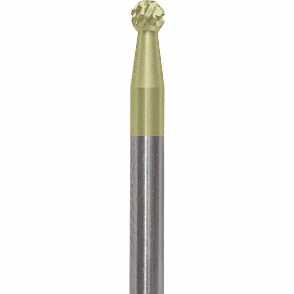 Made in USA - 3/32" Cut Diam, 0.0925" Shank Diam, Ball Head Diamond Cut Burr - Carbide, 3/32" LOC, 1-1/2" OAL - USA Tool & Supply