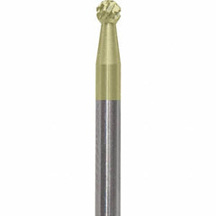 Made in USA - 3/32" Cut Diam, 0.0925" Shank Diam, Ball Head Diamond Cut Burr - Carbide, 3/32" LOC, 1-1/2" OAL - USA Tool & Supply