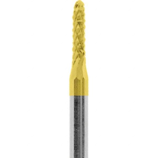 Made in USA - 1/16" Cut Diam, 3/32" Shank Diam, Cylinder with Radius Head Diamond Cut Burr - Carbide, 1/4" LOC, 1-1/2" OAL - USA Tool & Supply