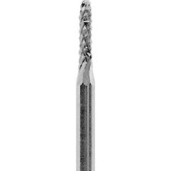 Made in USA - 1/16" Cut Diam, 3/32" Shank Diam, Cylinder with Radius Head Diamond Cut Burr - Carbide, 1/4" LOC, 1-1/2" OAL - USA Tool & Supply