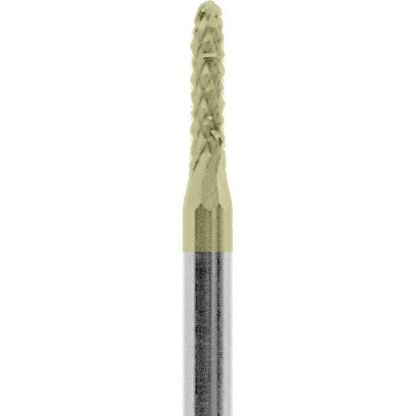 Made in USA - 1/16" Cut Diam, 3/32" Shank Diam, Cylinder with Radius Head Diamond Cut Burr - Carbide, 1/4" LOC, 1-1/2" OAL - USA Tool & Supply