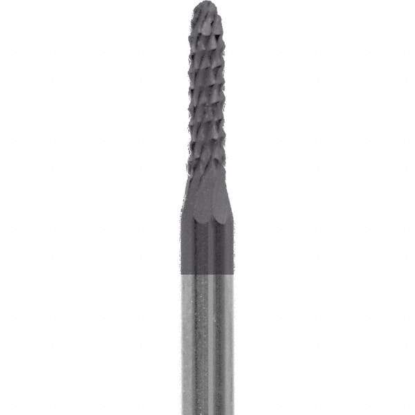 Made in USA - 3/32" Cut Diam, 0.0925" Shank Diam, Cone Head Diamond Cut Burr - Carbide, 3/8" LOC, 1-1/2" OAL - USA Tool & Supply