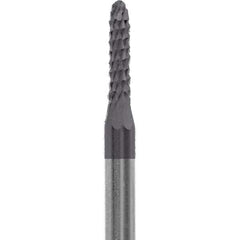 Made in USA - 3/32" Cut Diam, 0.0925" Shank Diam, Cone Head Diamond Cut Burr - Carbide, 3/8" LOC, 1-1/2" OAL - USA Tool & Supply