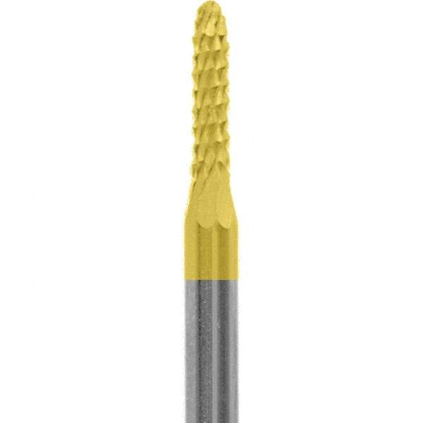 Made in USA - 3/32" Cut Diam, 0.0925" Shank Diam, Cone Head Diamond Cut Burr - Carbide, 3/8" LOC, 1-1/2" OAL - USA Tool & Supply