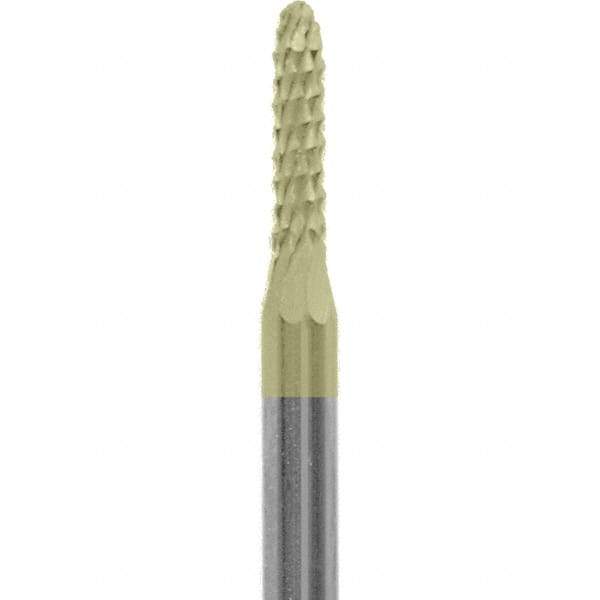 Made in USA - 3/32" Cut Diam, 0.0925" Shank Diam, Cone Head Diamond Cut Burr - Carbide, 3/8" LOC, 1-1/2" OAL - USA Tool & Supply