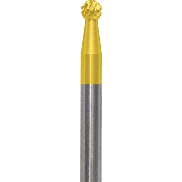 Made in USA - 3/32" Cut Diam, 0.0925" Shank Diam, Ball Head Diamond Cut Burr - Carbide, 3/32" LOC, 1-1/2" OAL - USA Tool & Supply