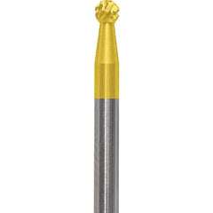 Made in USA - 3/32" Cut Diam, 0.0925" Shank Diam, Ball Head Diamond Cut Burr - Carbide, 3/32" LOC, 1-1/2" OAL - USA Tool & Supply