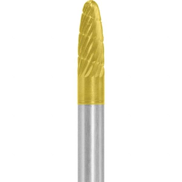 Made in USA - 1/4" Cut Diam, 1/4" Shank Diam, Tree with Radius Head Double Cut Burr - Carbide, 5/8" LOC, 2" OAL - USA Tool & Supply