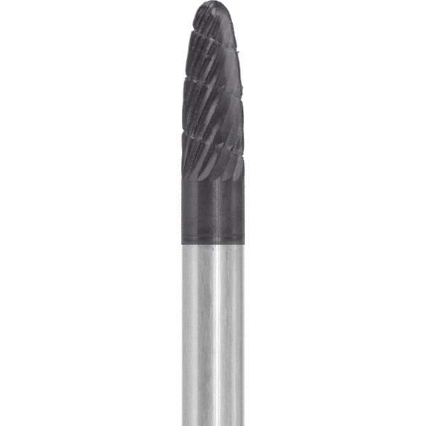 Made in USA - 1/4" Cut Diam, 1/4" Shank Diam, Tree with Radius Head Double Cut Burr - Carbide, 5/8" LOC, 2" OAL - USA Tool & Supply