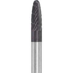 Made in USA - 6mm Cut Diam, 0.2362" Shank Diam, Tree with Radius Head Double Cut Burr - Carbide, 16mm LOC, 50mm OAL - USA Tool & Supply