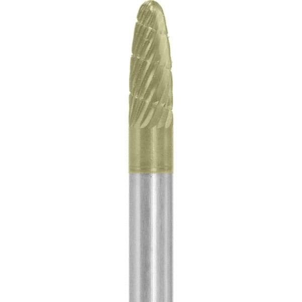 Made in USA - 1/4" Cut Diam, 1/4" Shank Diam, Tree with Radius Head Double Cut Burr - Carbide, 5/8" LOC, 2" OAL - USA Tool & Supply