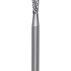 Made in USA - 3/32" Cut Diam, 0.0925" Shank Diam, Inverted Cone Head Diamond Cut Burr - Carbide, 1/8" LOC, 1-1/2" OAL - USA Tool & Supply