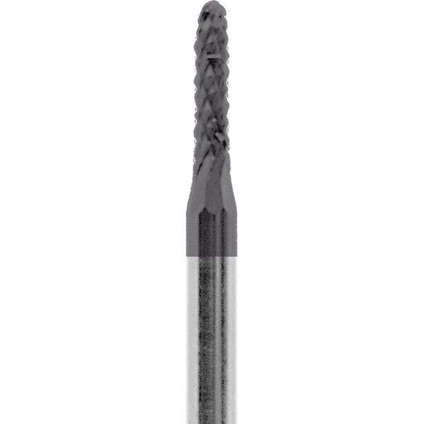 Made in USA - 1/16" Cut Diam, 3/32" Shank Diam, Cylinder with Radius Head Diamond Cut Burr - Carbide, 1/4" LOC, 1-1/2" OAL - USA Tool & Supply