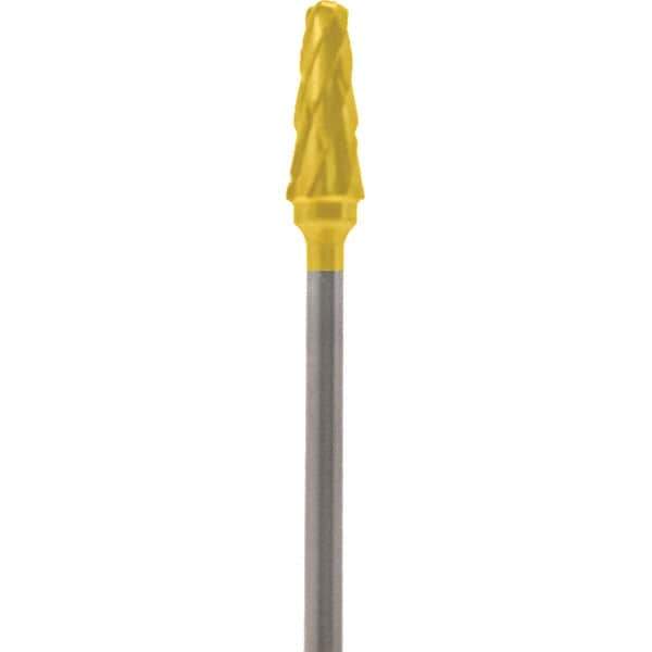 Made in USA - 5mm Cut Diam, 0.0925" Shank Diam, Cone Head Double Cut Burr - Carbide, 13mm LOC, 51mm OAL - USA Tool & Supply