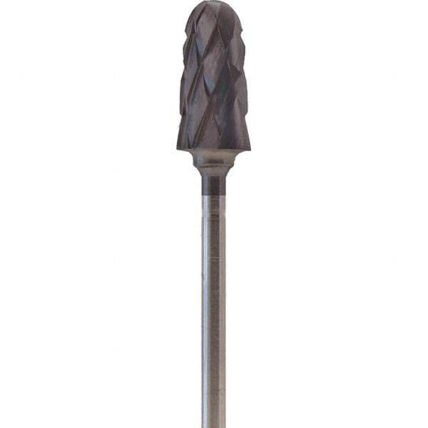 Made in USA - 7mm Cut Diam, 0.0925" Shank Diam, Cone Head Double Cut Burr - Carbide, 14mm LOC, 52mm OAL - USA Tool & Supply