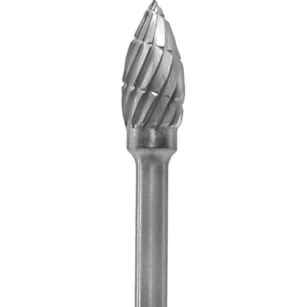Made in USA - 3/16" Cut Diam, 0.0925" Shank Diam, Flame Head Chipbreaker Cut Burr - Carbide, 3/8" LOC, 1-7/8" OAL - USA Tool & Supply