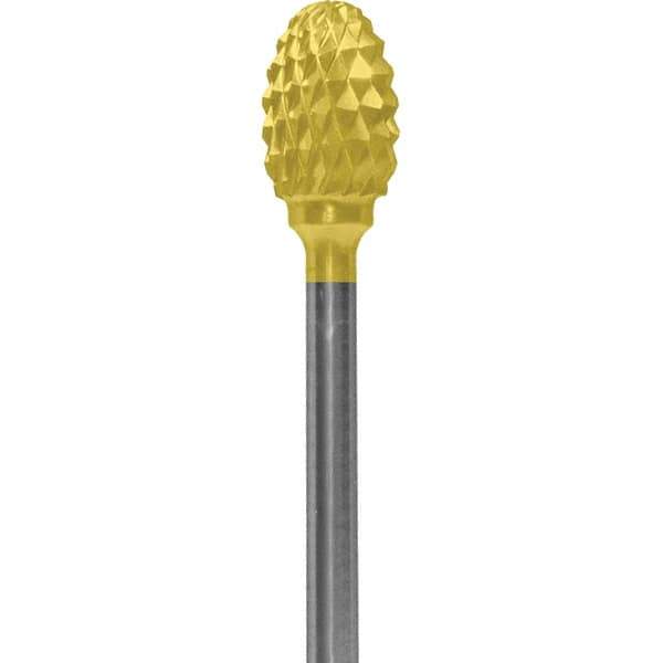 Made in USA - 1/4" Cut Diam, 0.0925" Shank Diam, Oval Head Diamond Cut Burr - Carbide, 3/8" LOC, 1-7/8" OAL - USA Tool & Supply