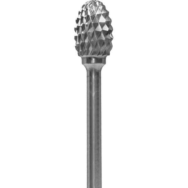 Made in USA - 1/4" Cut Diam, 0.0925" Shank Diam, Oval Head Diamond Cut Burr - Carbide, 3/8" LOC, 1-7/8" OAL - USA Tool & Supply