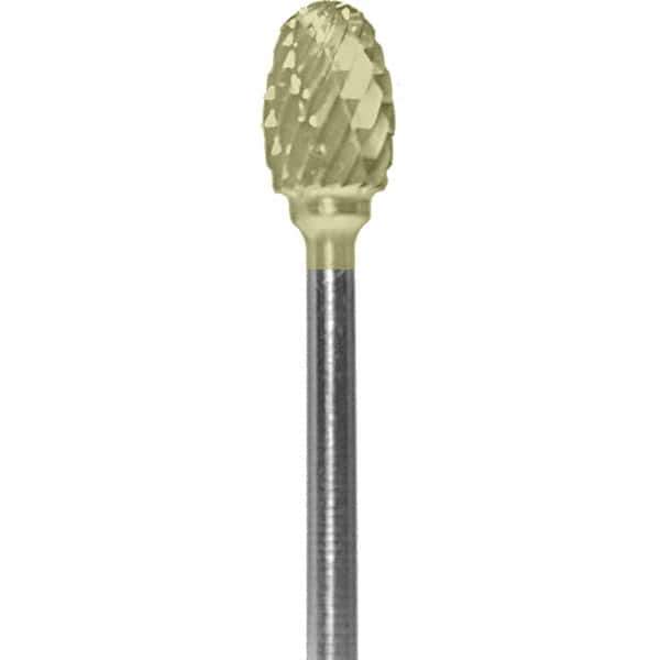Made in USA - 1/4" Cut Diam, 0.0925" Shank Diam, Oval Head Double Cut Burr - Carbide, 3/8" LOC, 1-7/8" OAL - USA Tool & Supply